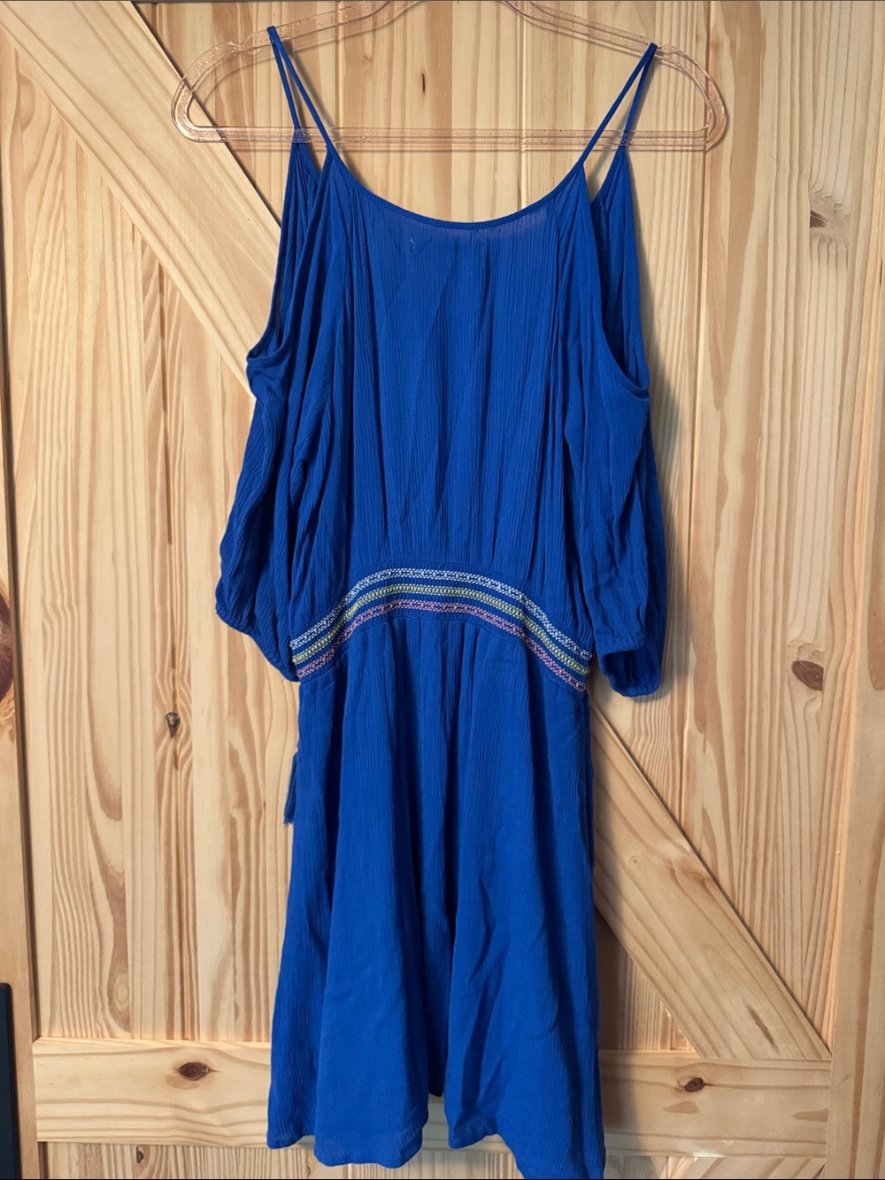 Flying Tomato Royal Blue Embroidered Cold-Shoulder Dress - Picture 5 of 9